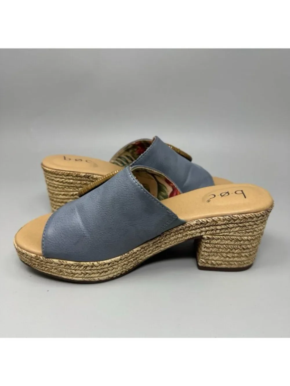 Born B.O.C. Maribel Blue Faux Leather Espadrille Wedge Women's Sz 8  Sandals